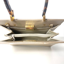 Load image into Gallery viewer, Vintage Dainty Nude Beige Pearlised Leather Handbag Faux Tortoise Handle Russell & Bromley-Vintage Handbag, Top Handle Bag-Brand Spanking Vintage