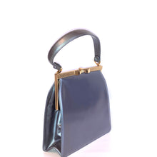 Load image into Gallery viewer, Vintage Handbag 50s/60s In Grey Pearlescent Leather w/ Coin Purse and Bow Clasp by Lodix-Vintage Handbag, Top Handle Bag-Brand Spanking Vintage