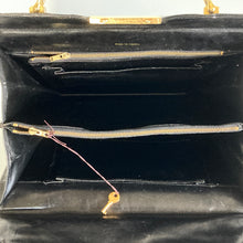 Load image into Gallery viewer, Vintage 80s Large Black Caiman Crocodile Skin Box Bag Tote Bag Overnight Bag W/Lock/Key Gilt Clasp Made in France-Vintage Handbag, Large Handbag-Brand Spanking Vintage