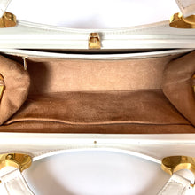 Load image into Gallery viewer, Vintage 70s White Leather Handbag w/ Leather Covered Top Handles/Gilt Clasp By Eros-Vintage Handbag, Top Handle bag-Brand Spanking Vintage