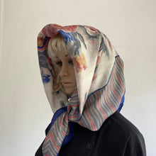 Load image into Gallery viewer, Large Vintage National Gallery Silk Scarf in Blues/Pinks/Gold/Grey in Floral/ Roses/Stripes Design-Scarves-Brand Spanking Vintage