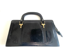 Load image into Gallery viewer, Vintage 70s Large Black Snakeskin/Leather Top Handle Bag w/Coin Purse-Vintage Handbag, Top Handle Bag-Brand Spanking Vintage