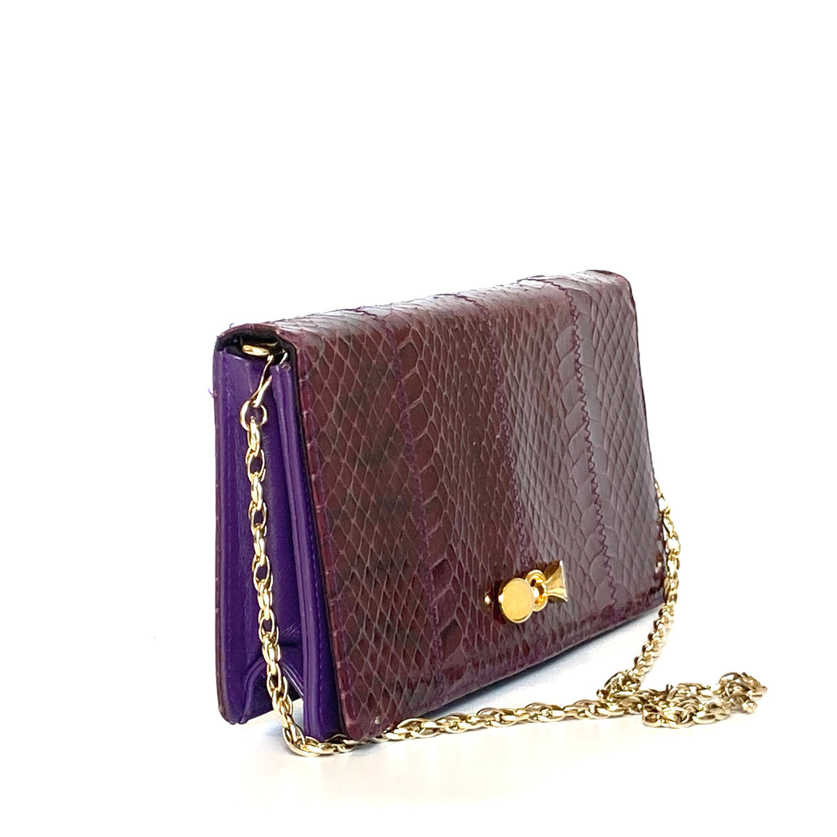 Vintage Burgundy Purple Snakeskin Leather Clutch Chain Bag by Jane S Brand Spanking Vintage