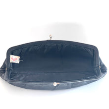 Load image into Gallery viewer, Vintage 60s/70s Slim Long Black Leather Clutch Bag Silvertone Clasp by Freedex-Vintage Handbag, Clutch Bag-Brand Spanking Vintage