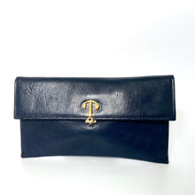 Load image into Gallery viewer, Vintage 70s Dark Navy Leather Slim Clutch Bag Gilt Anchor Clasp By MacLaren Made In England-Vintage Handbag, Clutch Bag-Brand Spanking Vintage