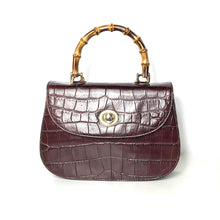Load image into Gallery viewer, Vintage 80s Brown Leather Croc Print Bamboo Top Handle Bag Made in Italy-Vintage Handbag, Top Handle Bag-Brand Spanking Vintage
