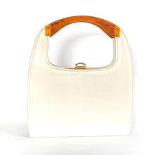 Load image into Gallery viewer, Vintage 60s/70s Handbag In Ivory/Cream Faux Leather With Lucite Tortoiseshell Handle-Vintage Handbag, Large Handbag-Brand Spanking Vintage
