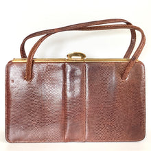 Load image into Gallery viewer, Vintage 60s Milk Chocolate Brown Lizard Skin Classic Twin Handle Handbag/Coin Purse-Vintage Handbag, Exotic Skins-Brand Spanking Vintage
