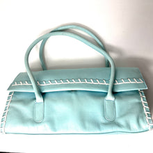 Load image into Gallery viewer, Vintage 70s/80s Pale Turquoise Blue/White Leather Bag Day/Evening/Occasion/Holiday Jane Shilton-Vintage Handbag, Dolly Bag-Brand Spanking Vintage