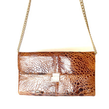 Load image into Gallery viewer, Vintage 50s Elegant Copper Brown Turtle Skin Clutch Bag Silvertone Clasp /Chain by Fior-Vintage Handbag, Exotic Skins-Brand Spanking Vintage