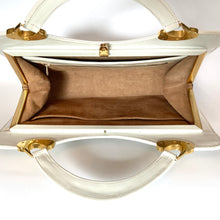 Load image into Gallery viewer, Vintage 70s White Leather Handbag w/ Leather Covered Top Handles/Gilt Clasp By Eros-Vintage Handbag, Top Handle bag-Brand Spanking Vintage