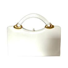 Load image into Gallery viewer, Vintage 70s White Leather Handbag w/ Leather Covered Top Handles/Gilt Clasp By Eros-Vintage Handbag, Top Handle bag-Brand Spanking Vintage