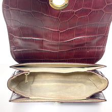 Load image into Gallery viewer, Vintage 80s Brown Leather Croc Print Bamboo Top Handle Bag Made in Italy-Vintage Handbag, Top Handle Bag-Brand Spanking Vintage
