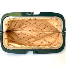 Load image into Gallery viewer, Vintage 70s Forest Green Leather Clutch Bag Green Lucite Frame/Clasp Made in Italy-Vintage Handbag, Clutch Bag-Brand Spanking Vintage
