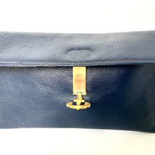 Load image into Gallery viewer, Vintage 70s Dark Navy Leather Slim Clutch Bag Gilt Anchor Clasp By MacLaren Made In England-Vintage Handbag, Clutch Bag-Brand Spanking Vintage