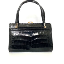 Load image into Gallery viewer, Vintage 60s Glamorous Large Glossy Black Alligator Skin Twin Handle Handbag-Vintage Handbag, Exotic Skins-Brand Spanking Vintage