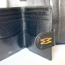 Load image into Gallery viewer, Vintage 60s/70s Black Lizard Skin Top Handle Bag w/Gilt Clasp And Matching Lizard Wallet By Mappin & Webb-Vintage Handbag, Exotic Skins-Brand Spanking Vintage