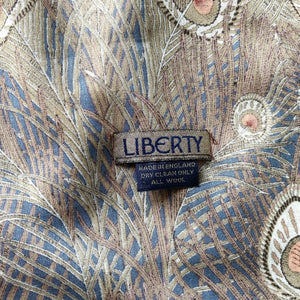 Vintage Liberty Of London Varuna Wool Wrap/Shawl In Sought After "Hera' Design In Camel/Taupe/Airforce Blue-Scarves-Brand Spanking Vintage