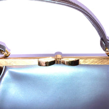 Load image into Gallery viewer, Vintage Handbag 50s/60s In Grey Pearlescent Leather w/ Coin Purse and Bow Clasp by Lodix-Vintage Handbag, Top Handle Bag-Brand Spanking Vintage