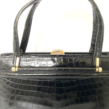 Load image into Gallery viewer, Vintage 60s Glamorous Large Glossy Black Alligator Skin Twin Handle Handbag-Vintage Handbag, Exotic Skins-Brand Spanking Vintage
