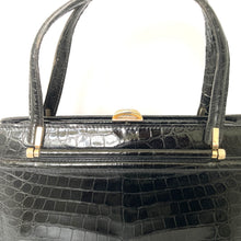 Load image into Gallery viewer, Vintage 60s Glamorous Large Glossy Black Alligator Skin Twin Handle Handbag-Vintage Handbag, Exotic Skins-Brand Spanking Vintage