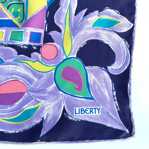 Large Liberty of London Silk Scarf in Brights, Turquoise, Blue, Lime Green and Lavender Made in Italy-Scarves-Brand Spanking Vintage