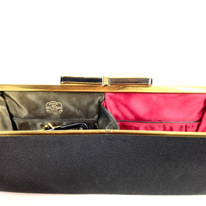 Vintage Elegant 40s/50s Black Clutch Waldybag Evening Bag Bow Clasp/Silk Purse-Vintage Handbag, Clutch Bag-Brand Spanking Vintage