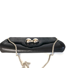Load image into Gallery viewer, Vintage 90s Black Leather Clutch Bag Silvertone Chain by Rodo Made in Italy-Vintage Handbag, Clutch Bag-Brand Spanking Vintage