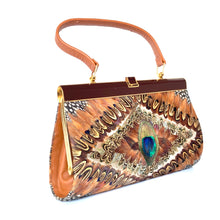 Load image into Gallery viewer, Fabulous Vintage 60s/70s Rare Peacock Feather Clutch Bag w/ Fold Out Handle in Copper Brown and Gold-Vintage Handbag, Clutch Bag-Brand Spanking Vintage