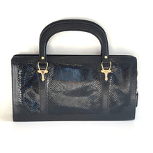 Load image into Gallery viewer, Vintage 70s Large Black Snakeskin/Leather Top Handle Bag w/Coin Purse-Vintage Handbag, Top Handle Bag-Brand Spanking Vintage