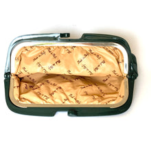 Load image into Gallery viewer, Vintage 70s Forest Green Leather Clutch Bag Green Lucite Frame/Clasp Made in Italy-Vintage Handbag, Clutch Bag-Brand Spanking Vintage