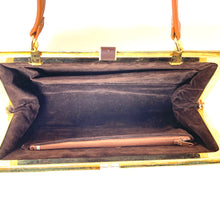 Load image into Gallery viewer, Fabulous Vintage 60s/70s Rare Peacock Feather Clutch Bag w/ Fold Out Handle in Copper Brown and Gold-Vintage Handbag, Clutch Bag-Brand Spanking Vintage