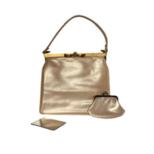 Load image into Gallery viewer, Vintage Handbag 50s/60s In Nude Pink Pearlescent Leather w/ Coin Purse and Bow Clasp by Lodix-Vintage Handbag, Top Handle Bag-Brand Spanking Vintage
