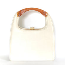 Load image into Gallery viewer, Vintage 60s/70s Handbag In Ivory/Cream Faux Leather With Lucite Tortoiseshell Handle-Vintage Handbag, Large Handbag-Brand Spanking Vintage