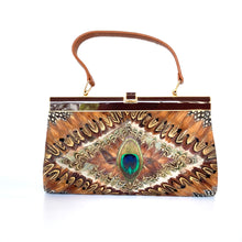 Load image into Gallery viewer, Fabulous Vintage 60s/70s Rare Peacock Feather Clutch Bag w/ Fold Out Handle in Copper Brown and Gold-Vintage Handbag, Clutch Bag-Brand Spanking Vintage