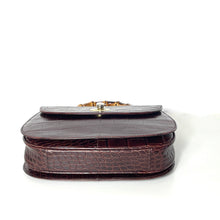 Load image into Gallery viewer, Vintage 80s Brown Leather Croc Print Bamboo Top Handle Bag Made in Italy-Vintage Handbag, Top Handle Bag-Brand Spanking Vintage