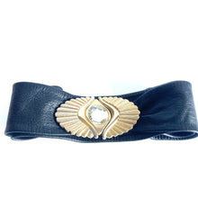 Load image into Gallery viewer, Vintage 70s Black Leather Belt with Gilt And Faux Diamond Belt-Accessories, For Her-Brand Spanking Vintage
