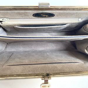 Vintage Genuine Ostrich Skin Clutch Bag/Shoulder Bag In Caramel Beige by Corbeau-Vintage Handbag, Exotic Skins-Brand Spanking Vintage