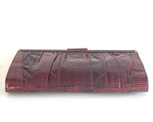 Load image into Gallery viewer, Vintage 70s Burgundy Red Snakeskin Clutch Bag, w/ Gilt Fold Out Handle-Vintage Handbag, Clutch Bag-Brand Spanking Vintage