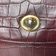 Load image into Gallery viewer, Vintage 80s Brown Leather Croc Print Bamboo Top Handle Bag Made in Italy-Vintage Handbag, Top Handle Bag-Brand Spanking Vintage