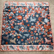 Load image into Gallery viewer, Large Vintage 70s Bayron Silk Scarf in Rich Airforce Blue, Pink, Orange and Ivory-Scarves-Brand Spanking Vintage