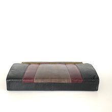 Load image into Gallery viewer, Vintage 70s/80s Clutch Bag In Black/Taupe/Burgundy Lizard Skin w/ Optional Gilt Handle and Chain Made in England-Vintage Handbag, Clutch bags-Brand Spanking Vintage