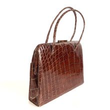 Load image into Gallery viewer, Vintage 60s Slim Dark Chestnut Brown Crocodile Skin Handbag Made in England-Vintage Handbag, Exotic Skins-Brand Spanking Vintage