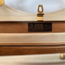 Load image into Gallery viewer, Vintage 70s White Leather Handbag w/ Leather Covered Top Handles/Gilt Clasp By Eros-Vintage Handbag, Top Handle bag-Brand Spanking Vintage