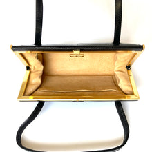 Load image into Gallery viewer, Vintage 60s/70s Black Lizard Skin Top Handle Bag w/Gilt Clasp And Matching Lizard Wallet By Mappin & Webb-Vintage Handbag, Exotic Skins-Brand Spanking Vintage