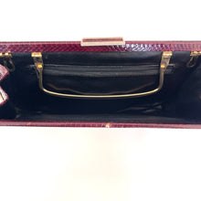 Load image into Gallery viewer, Vintage 70s Burgundy Red Snakeskin Clutch Bag, w/ Gilt Fold Out Handle-Vintage Handbag, Clutch Bag-Brand Spanking Vintage