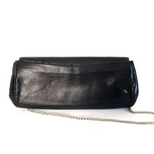 Load image into Gallery viewer, Vintage 90s Black Leather Clutch Bag Silvertone Chain by Rodo Made in Italy-Vintage Handbag, Clutch Bag-Brand Spanking Vintage
