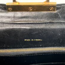 Load image into Gallery viewer, Vintage 80s Large Black Caiman Crocodile Skin Box Bag Tote Bag Overnight Bag W/Lock/Key Gilt Clasp Made in France-Vintage Handbag, Large Handbag-Brand Spanking Vintage