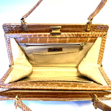 Load image into Gallery viewer, Vintage Caramel Porosus Crocodile Skin Handbag w/ Cream Leather Lining By Riviera Made In England-Vintage Handbag, Exotic Skins-Brand Spanking Vintage
