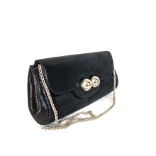 Load image into Gallery viewer, Vintage 90s Black Leather Clutch Bag Silvertone Chain by Rodo Made in Italy-Vintage Handbag, Clutch Bag-Brand Spanking Vintage